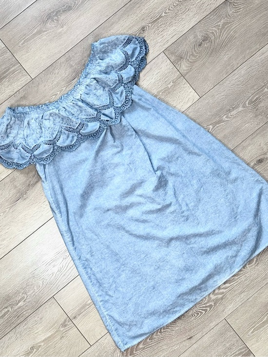 Knox Rose Off The Shoulder Embroidered Eyelet Chambray Dress - Picture 3 of 14